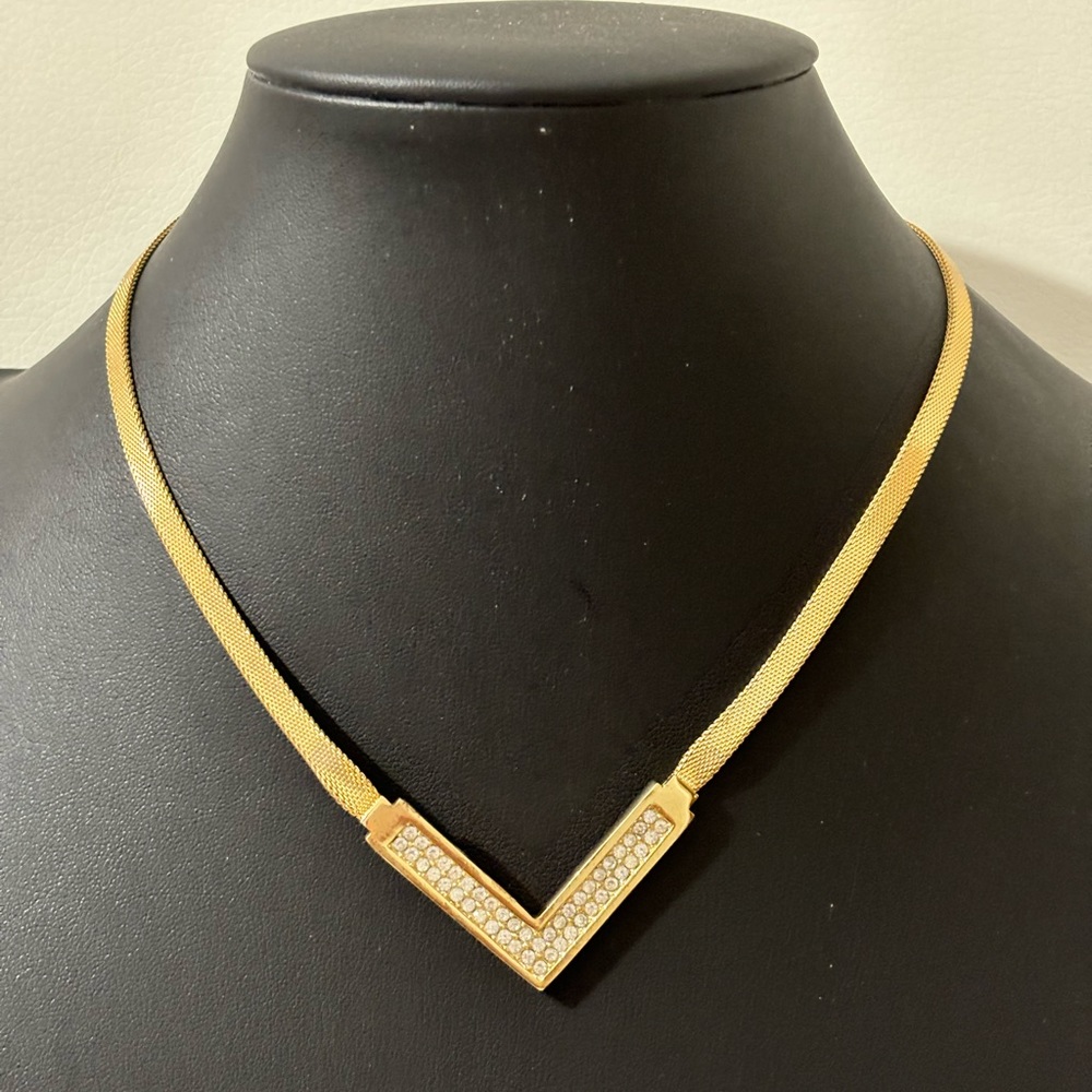 Christian Dior Vintage V shaped  Gold Plated Necklace  Crystal choker